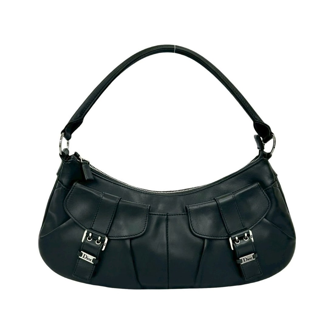 Christian Dior Dior Christian Logo Hardware Leather Semi-One Shoulder Bag Handbag Black 30466 (1 of 10)