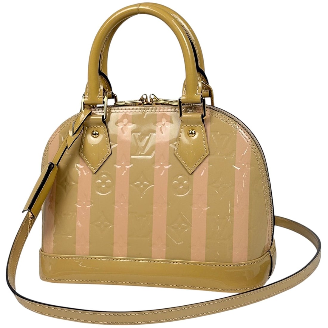 Louis Vuitton Alma BB 2-Way Shoulder Bag, Enamel Rayures Handbag, Monogram Vernis Dune (Pink) Beige, (1 of 8)