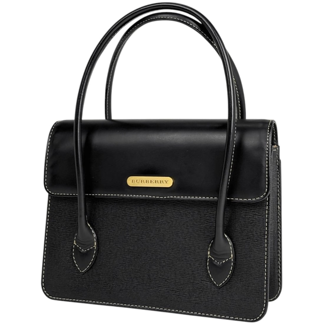 Burberry logo handbag, leather, black, women's. (1 of 8)