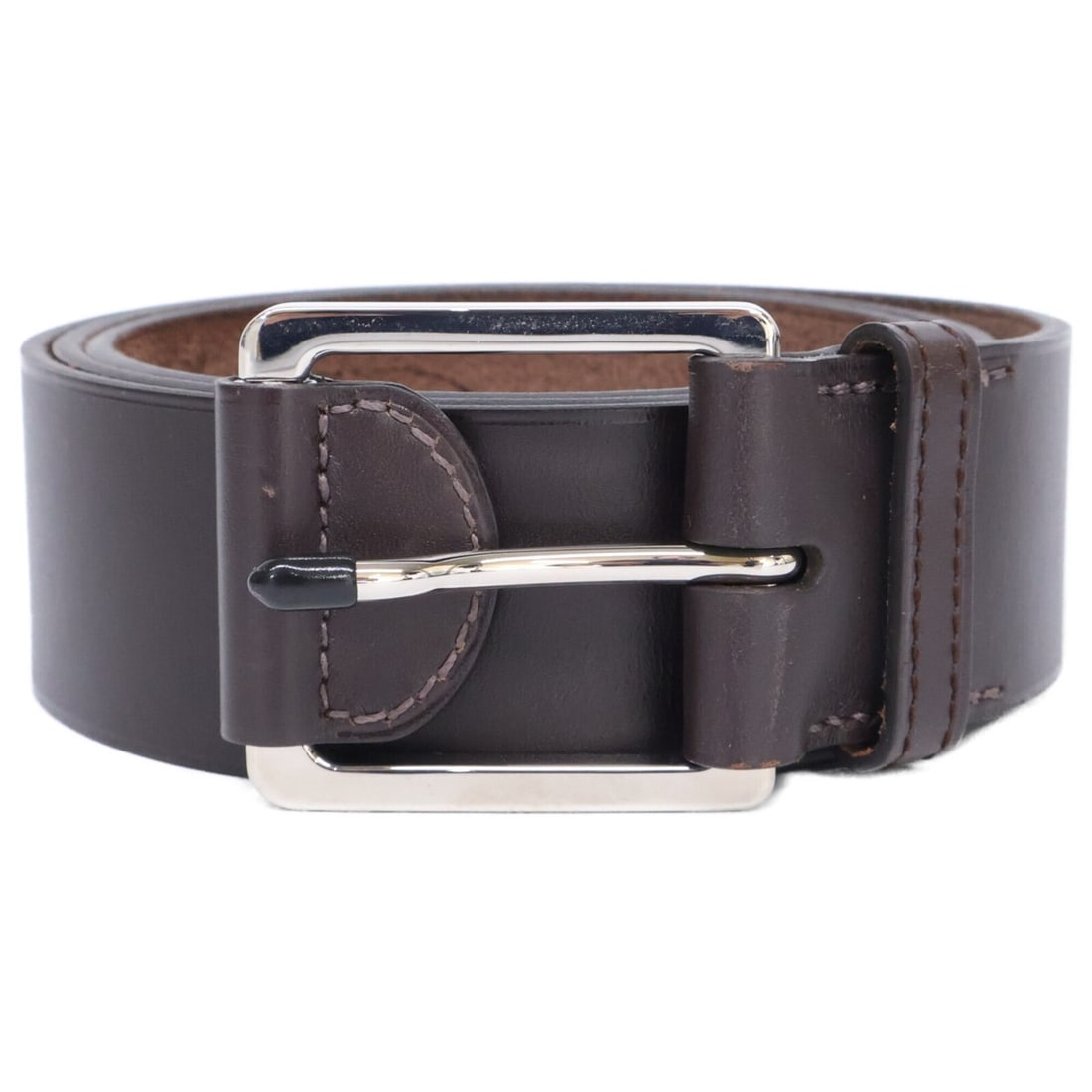 HERMES Hermes Tab Buckle T Stamp Leather Belt 95 Dark Brown Men's (1 of 13)