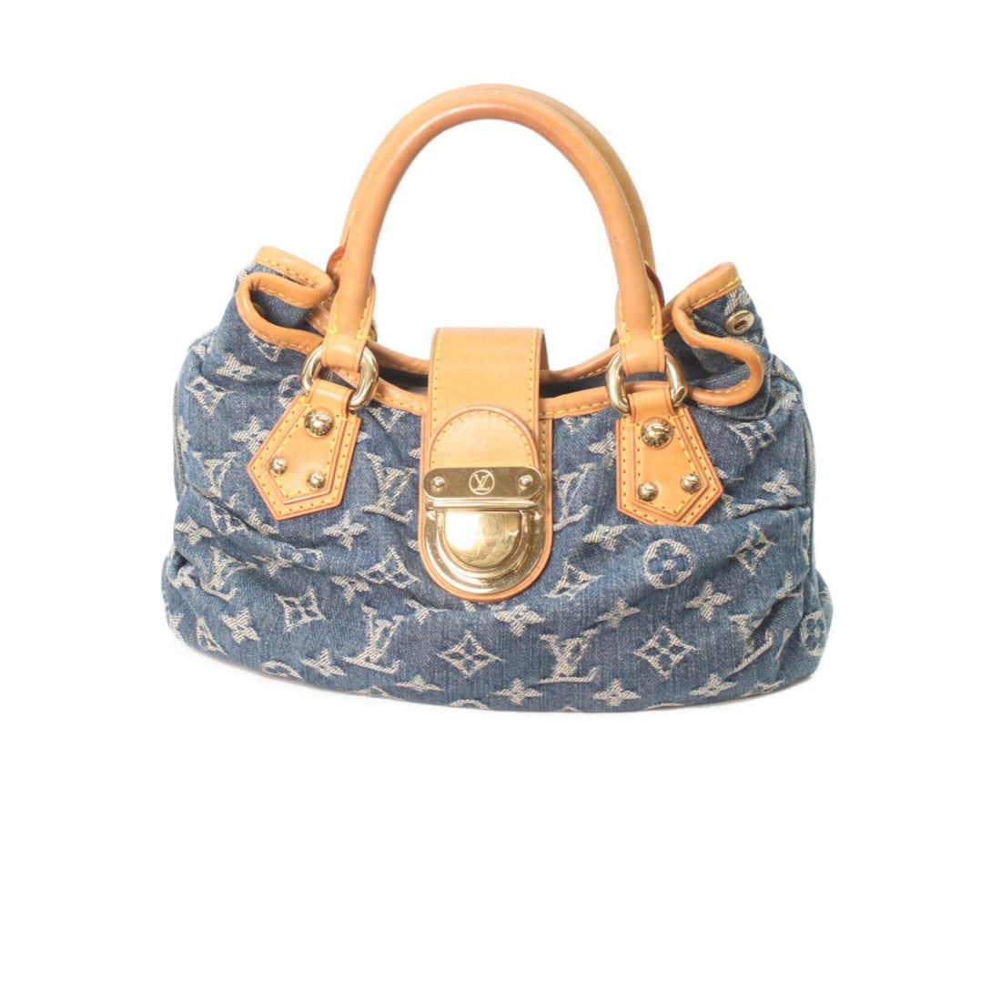 LOUIS VUITTON M95020 Monogram Denim Pleated Handbag, Blue, Women's (1 of 12)