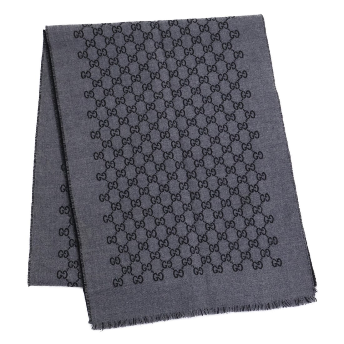 GUCCI GG pattern double jacquard scarf, gray and black, for men. (1 of 10)