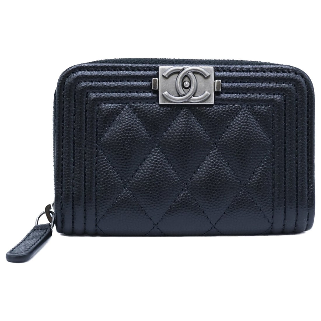 CHANEL A80602 Caviar Skin Boy Chanel Round Zip Wallet/Coin Case Black Silver Hardware Women's (1 of 10)
