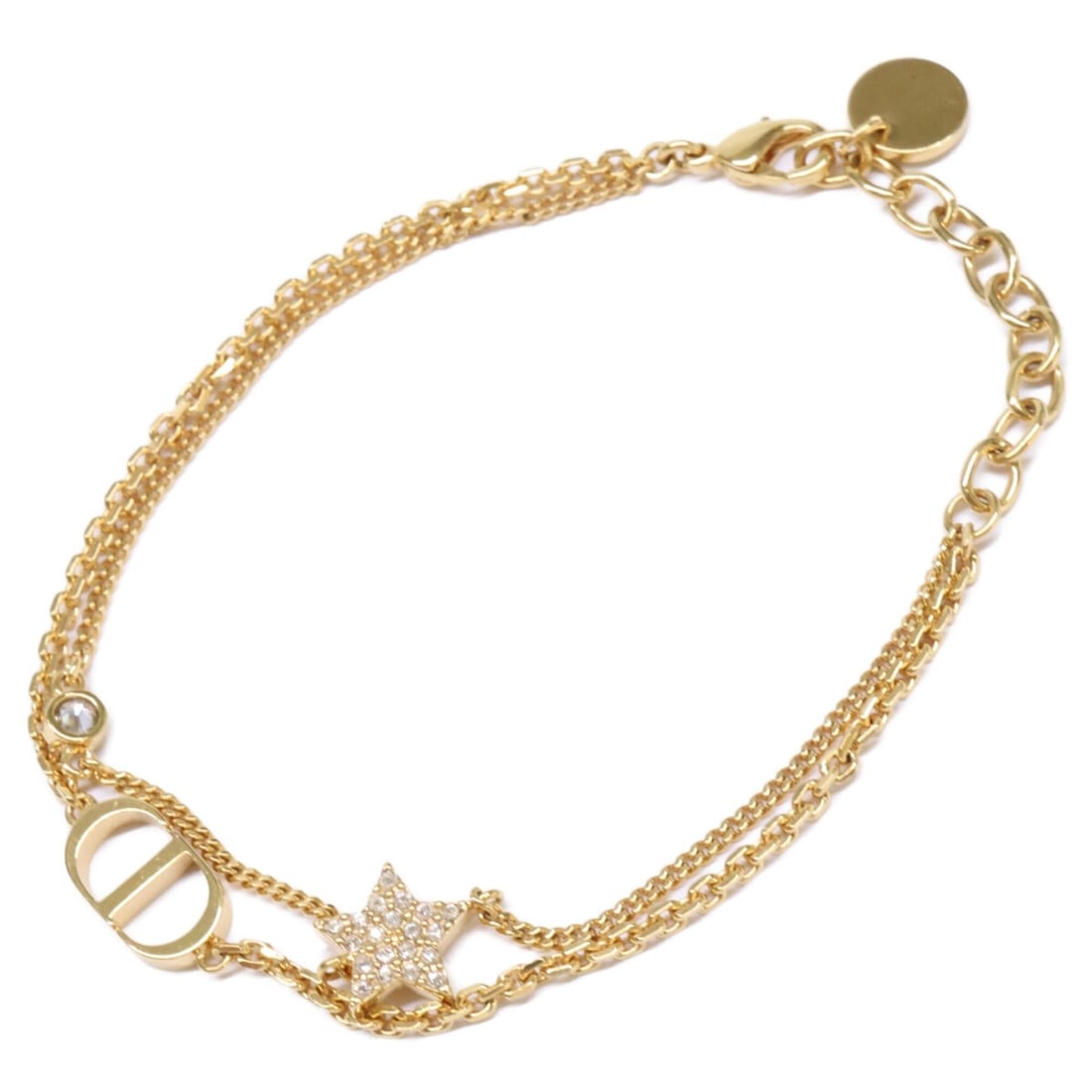 Christian Dior DIOR Petit CD Double Bracelet, Metal & Crystal, Gold Tone, Women's: --- Catalog ---Category: SizeLength: 19cm / 7.48''Category: DesignType: Charm braceletGender: WomenMaterial: MetalCategory: GeneralBrand: Christian Dior--- Item List ---Section: ConditionRanking: Rank
