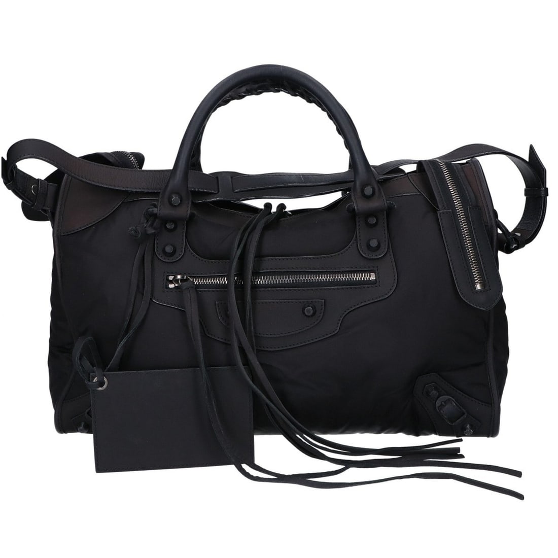 BALENCIAGA 115748 Leather x Nylon The City 2-Way Shoulder Bag Handbag Black Women's (1 of 9)