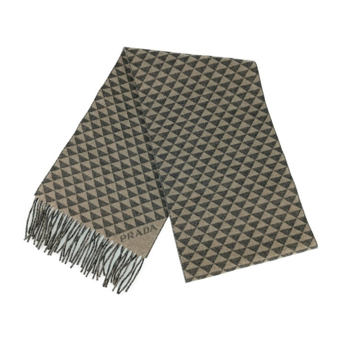 PRADA Scarf DOUBLE SYMBOLE 2FS056 ANTRACITE Grey NOISETTE Beige Wool Cashmere Men's (1 of 8)