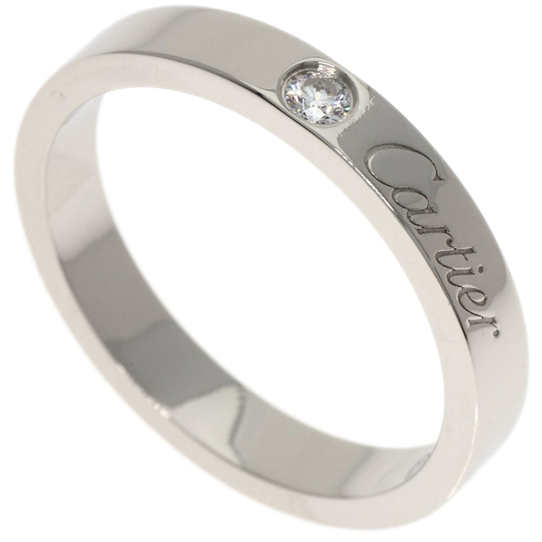 Cartier Engraved 1P Diamond Ring, Size #50, Platinum PT950, Women's. (1 of 12)