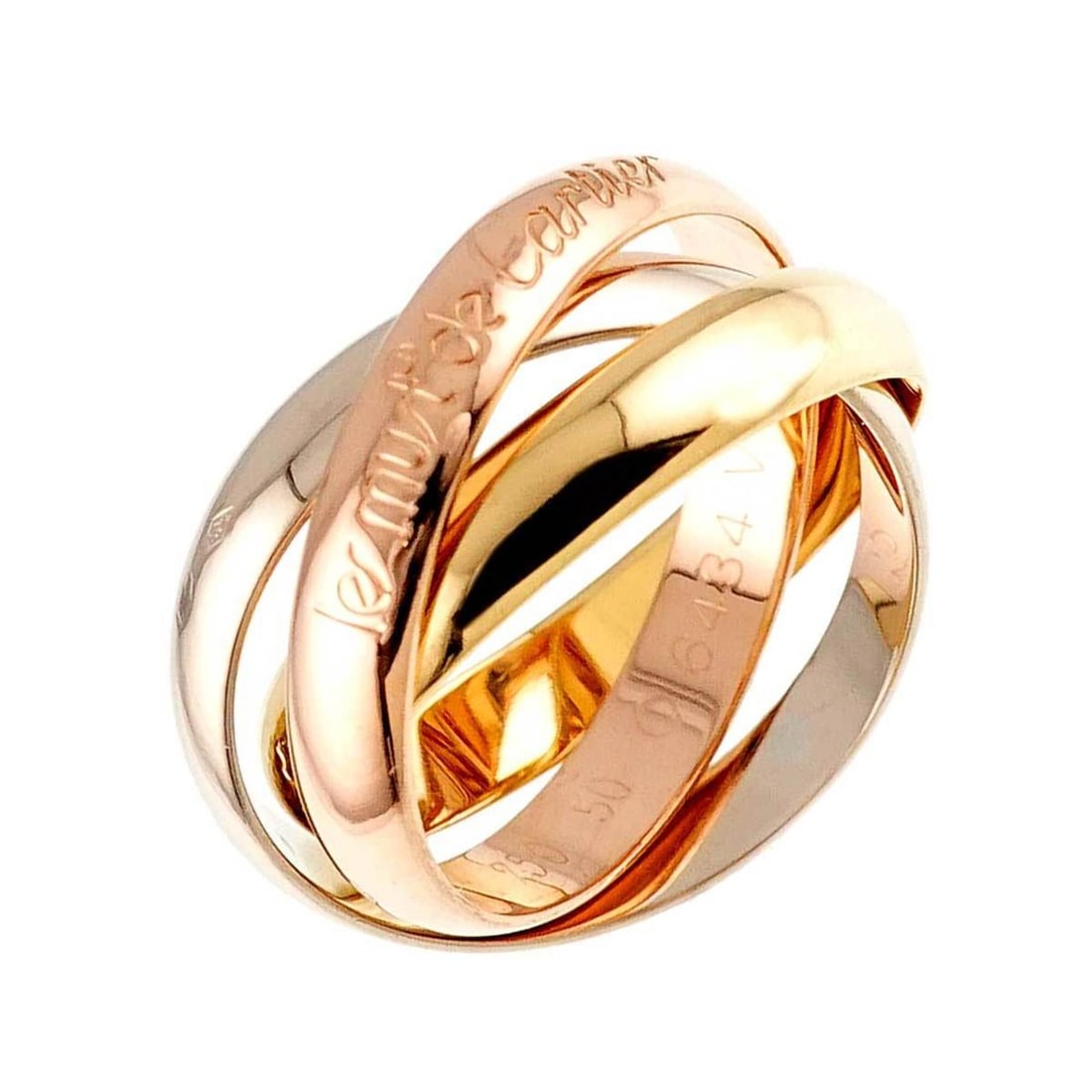 Cartier Trinity Medium MM #50 Ring, 18K Yellow Gold, White Pink Triple Band, Three 3 Colors, 750 (1 of 14)