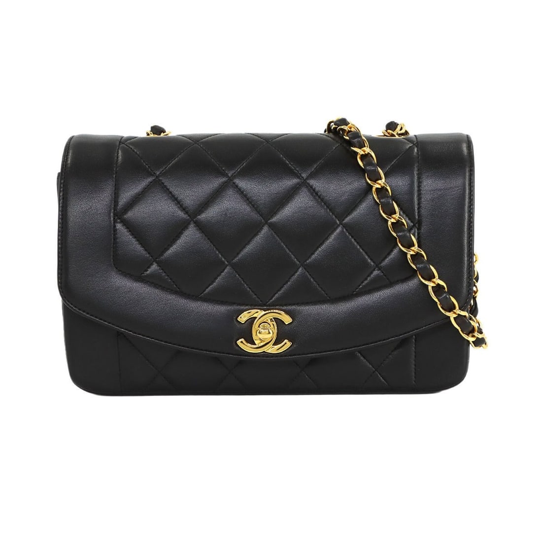 Chanel Diana Matelasse 22 Chain Shoulder Handbag, Lambskin, Black, A01164 (1 of 17)