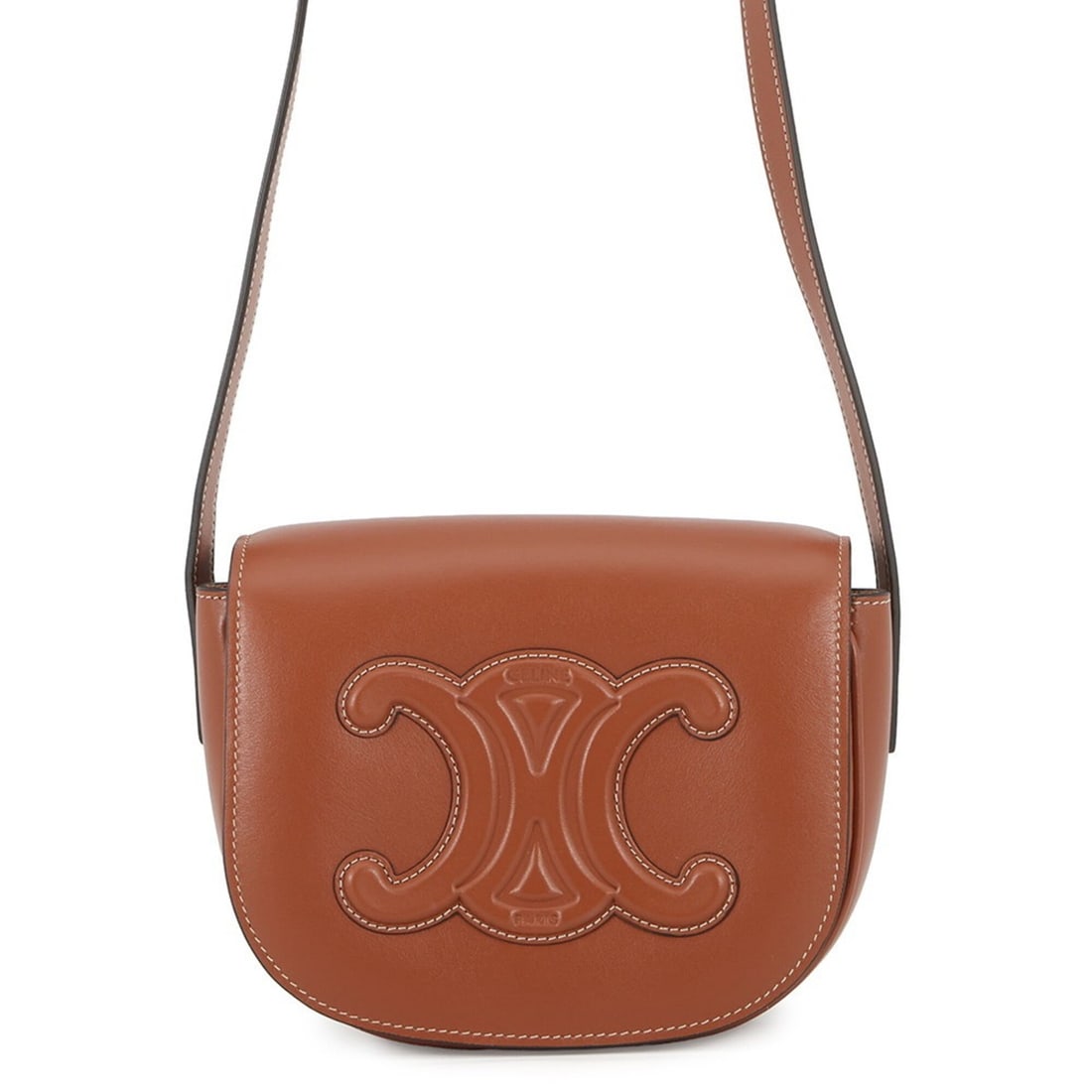 Celine Shoulder Bag Cuir Triomphe Folco Smooth Calf Leather 198263 CELINE Brown Handbag Women's (1 of 13)