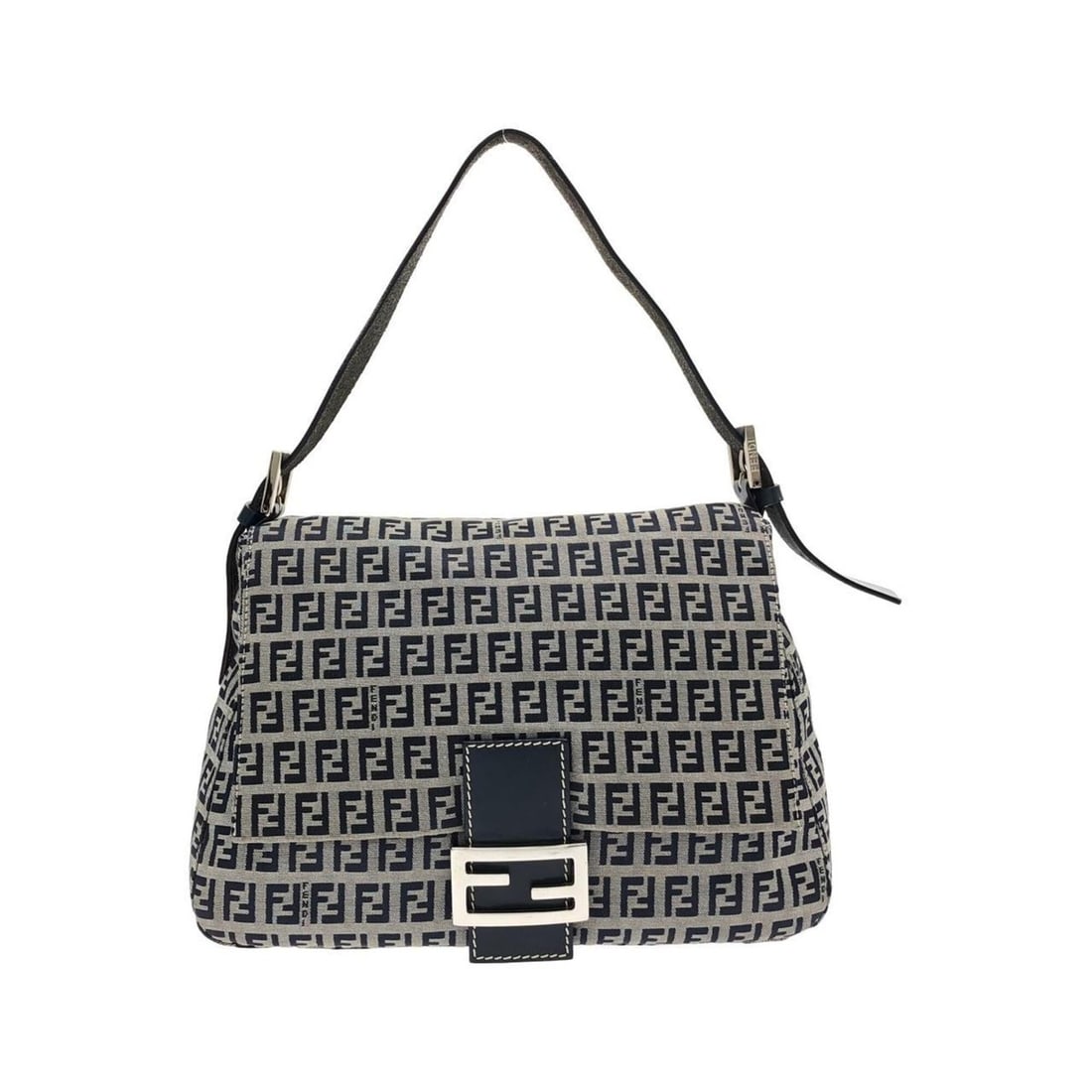 Fendi Mamma Baguette 26325 Shoulder Bag: --- Catalog ---Category: SizeSize (HxWxD): 21cm x 28cm x 11.5cm / 8.26'' x 11.02'' x 4.52''Category: DesignType: Shoulder bagColor: Gray, NavyGender: Men,WomenMaterial: Canvas Hardware Color: