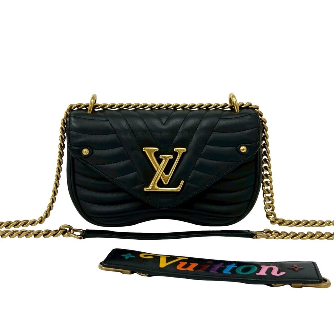 LOUIS VUITTON New Wave PM Logo Hardware Leather 2-way Shoulder Bag/Handbag Black 26019 (1 of 10)