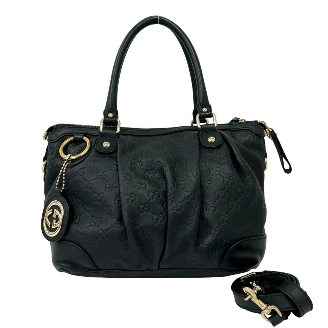 GUCCI Guccissima GG Logo Charm Leather 2-way Handbag/Shoulder Bag Black 32450 (1 of 10)