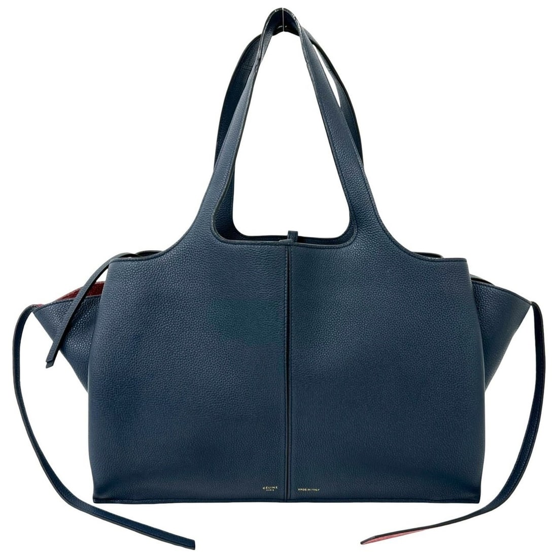 CELINE Trifold Logo Leather Tote Bag, Handbag, Semi-Shoulder Navy, 342-7 (1 of 10)