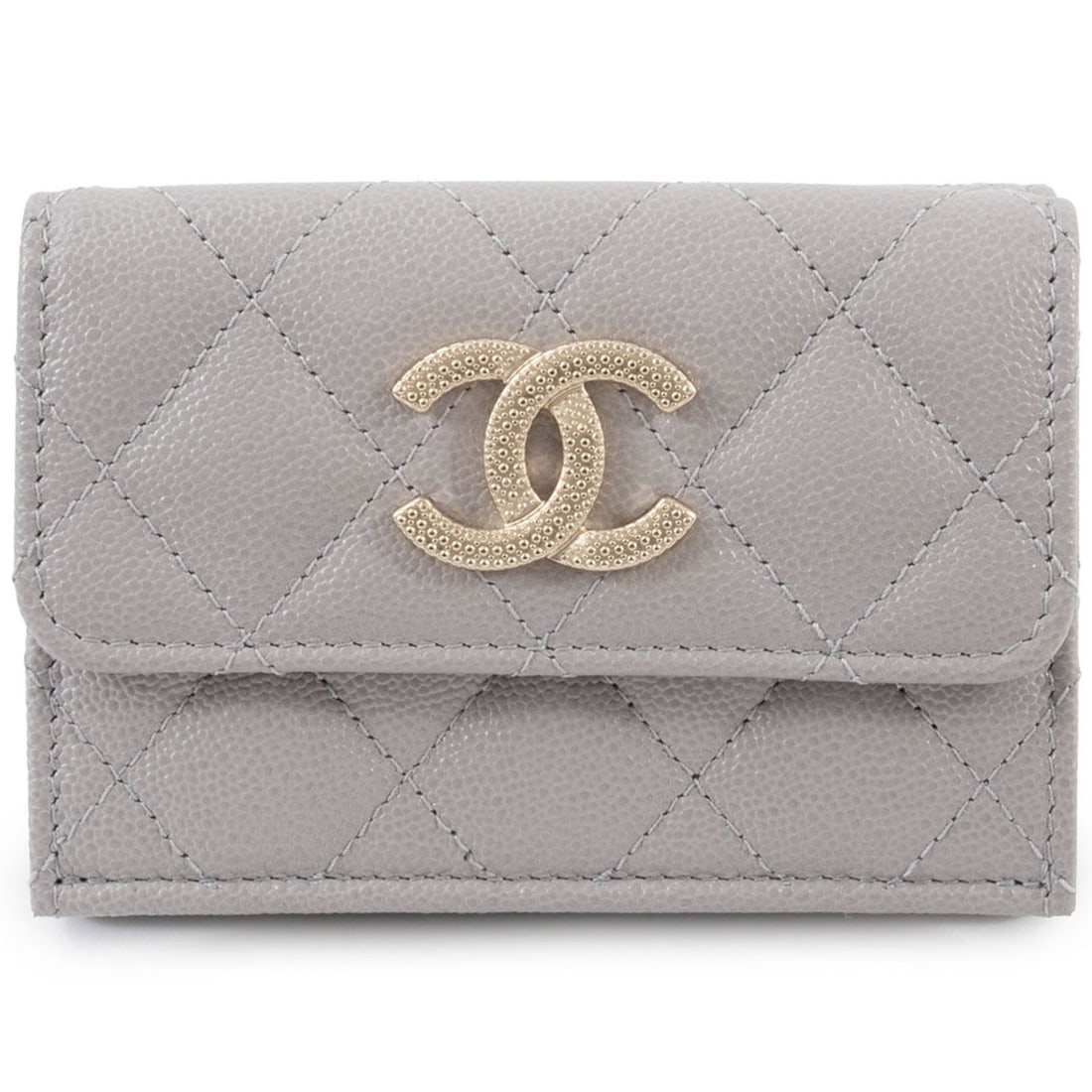 Chanel Caviar Skin Compact Wallet Tri-fold AP2962 Leather Greige Women's CHANEL (1 of 20)