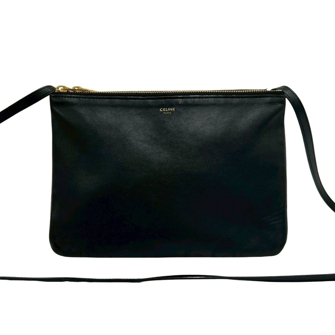 CELINE Trio Logo Leather Mini Shoulder Bag, Pouch, Sacoche, Crossbody Black (32662): --- Catalog ---Category: SizeSize (HxWxD): 17cm x 24.5cm / 6.69'' x 9.64''Category: DesignType: Pochette, Shoulder bagColor: BlackGender: WomenMaterial: Leather Category: GeneralBrand: Celine--- Item
