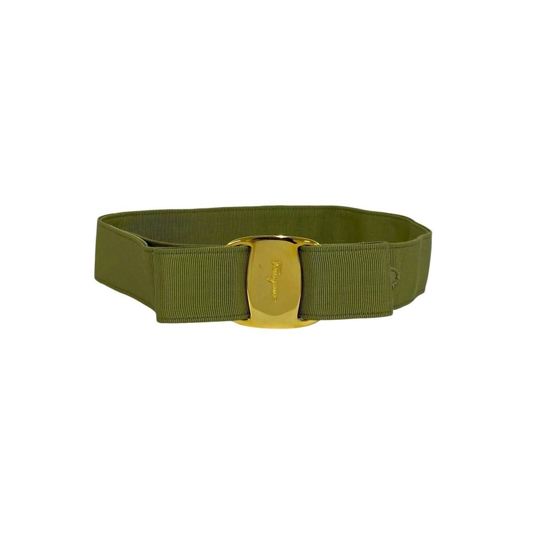 Salvatore Ferragamo Vara Ribbon Logo Hardware Canvas Leather Genuine Belt Khaki Green 70512 (1 of 6)