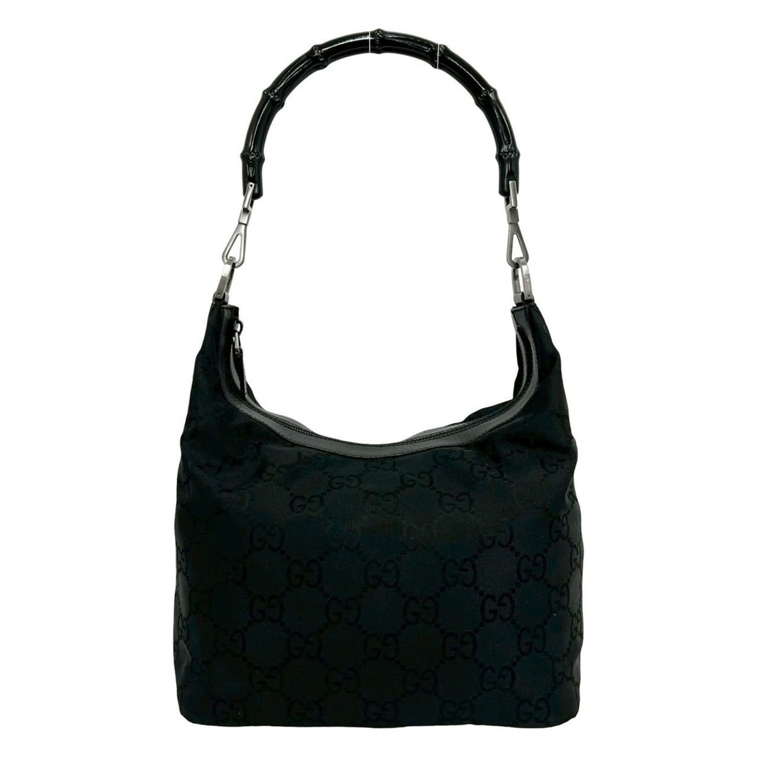 GUCCI GG Canvas Bamboo Leather Nylon Handbag One-Shoulder Bag Semi-Shoulder Black 71642 (1 of 10)