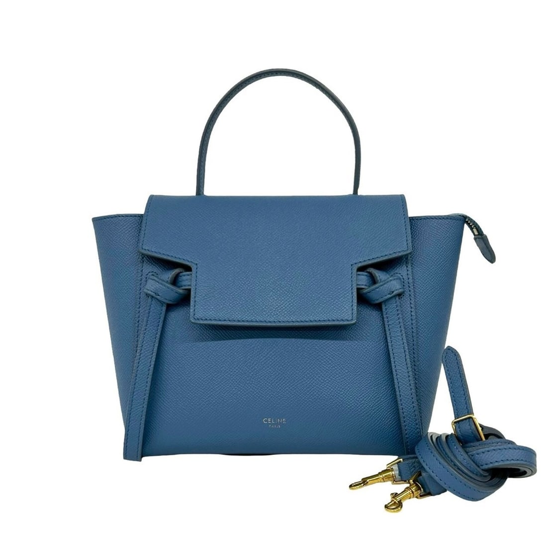 CELINE Belt Bag Nano Logo Leather Genuine 2-way Shoulder Handbag Slate Blue 52641 (1 of 9)