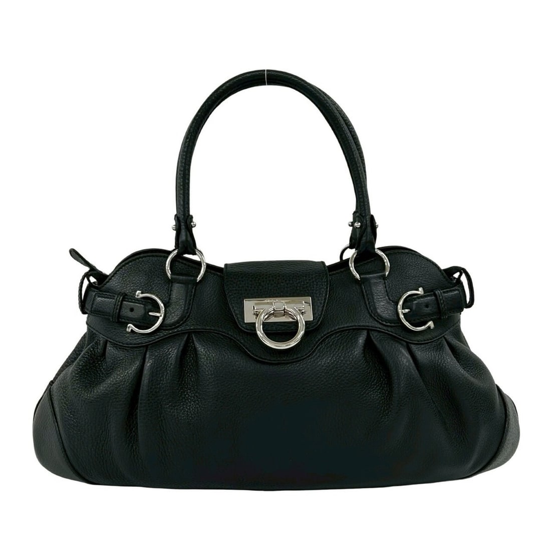 Salvatore Ferragamo Gancini Logo Hardware Leather Handbag Tote Bag Black 04018 (1 of 10)