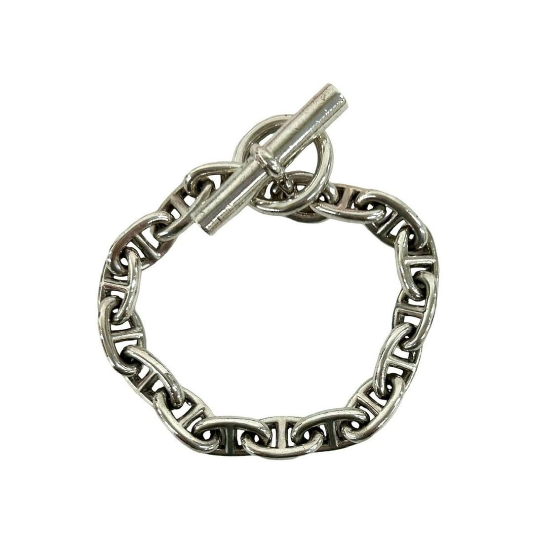 HERMES Chaine d'Ancre MM 16-link Script Logo Sterling Silver 925 Chain Bracelet (86126) (1 of 10)
