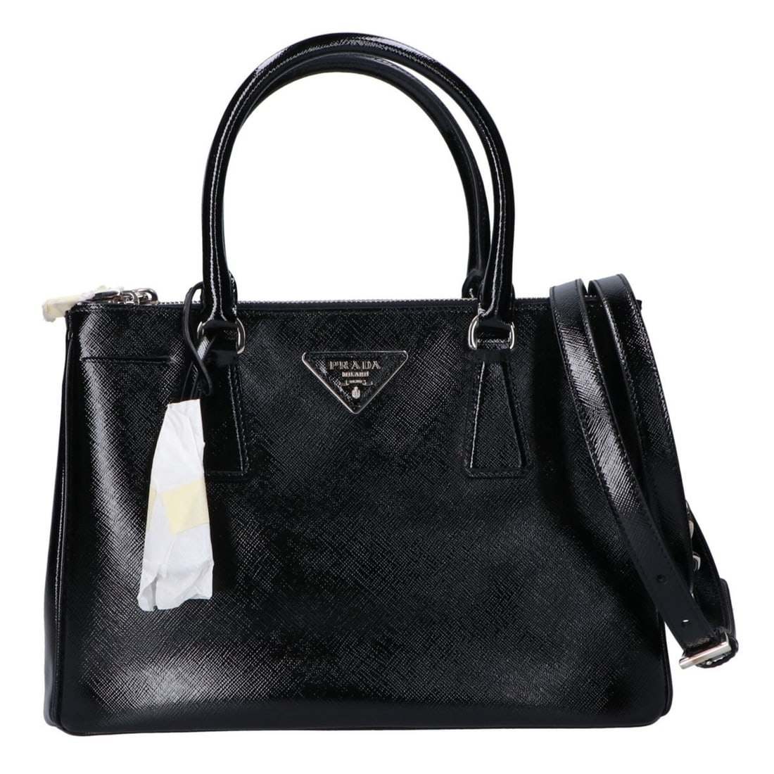 PRADA B2863N Galleria Saffiano Vernis 2-Way Handbag/Shoulder Bag with Silver Hardware, Black, for: --- Catalog ---Category: SizeSize (HxWxD): 20cm x 29cm x 13cm / 7.87'' x 11.41'' x 5.11''Strap Length: 123cm / 48.42''Handle Length: 33cm / 12.99''Category: DesignType: Handbag, Shoulder bagColor: Bla