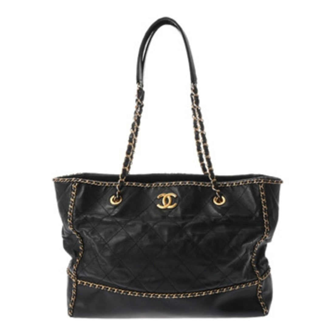 CHANEL Matelassé Chain Tote Bag, Black, AS2739, Women's Calfskin Handbag, AB Rank, Used, Ginzo (1 of 20)