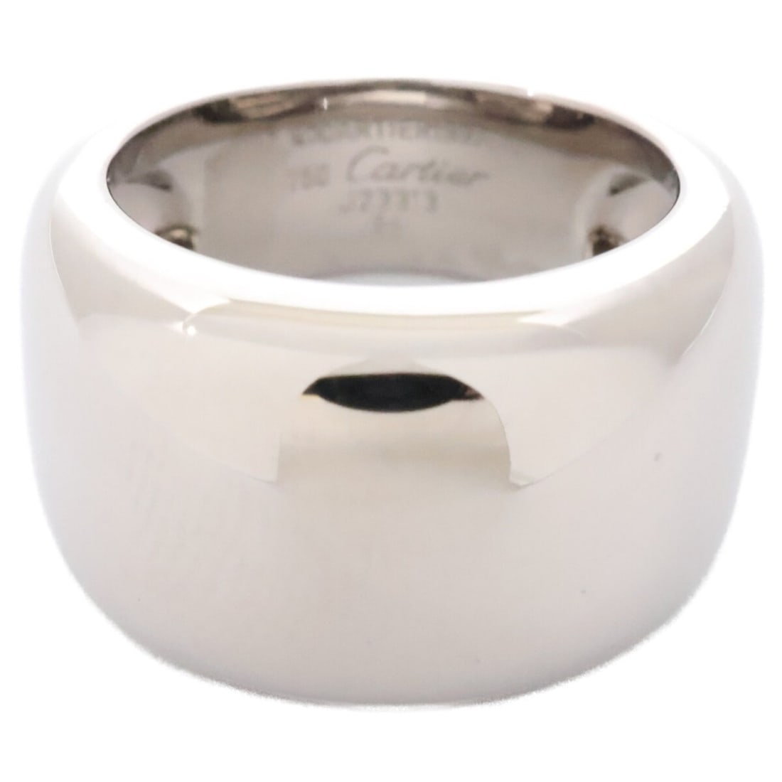 Cartier Nouvelle Vague Ring, 750WG (White Gold), Size 54, Refurbished, Men's Ring: --- Catalog ---Category: SizeWidth: 12mm / 0.47''Weight: 14g / 0.49oz.JP Size: 13.5US Size: 6.5Inner Diameter: 18.00mm / 0.71''Category: DesignType: Band ringColor: White goldGender: MenMaterial: Whit