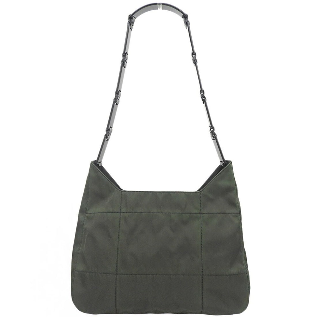 Prada patchwork quilted plastic shoulder bag, green x black: --- Catalog ---Category: SizeSize (HxWxD): 21cm x 29cm x 11cm / 8.26'' x 11.41'' x 4.33''Category: DesignType: Shoulder bagColor: Black, GreenGender: WomenMaterial: Nylon , Plastic Category: GeneralBr