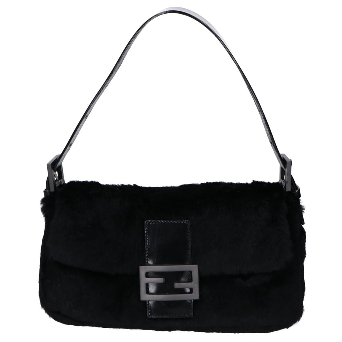 FENDI 2355?26424 Mamma Bucket Rabbit Fur Handbag Shoulder Bag Black Women's (1 of 15)