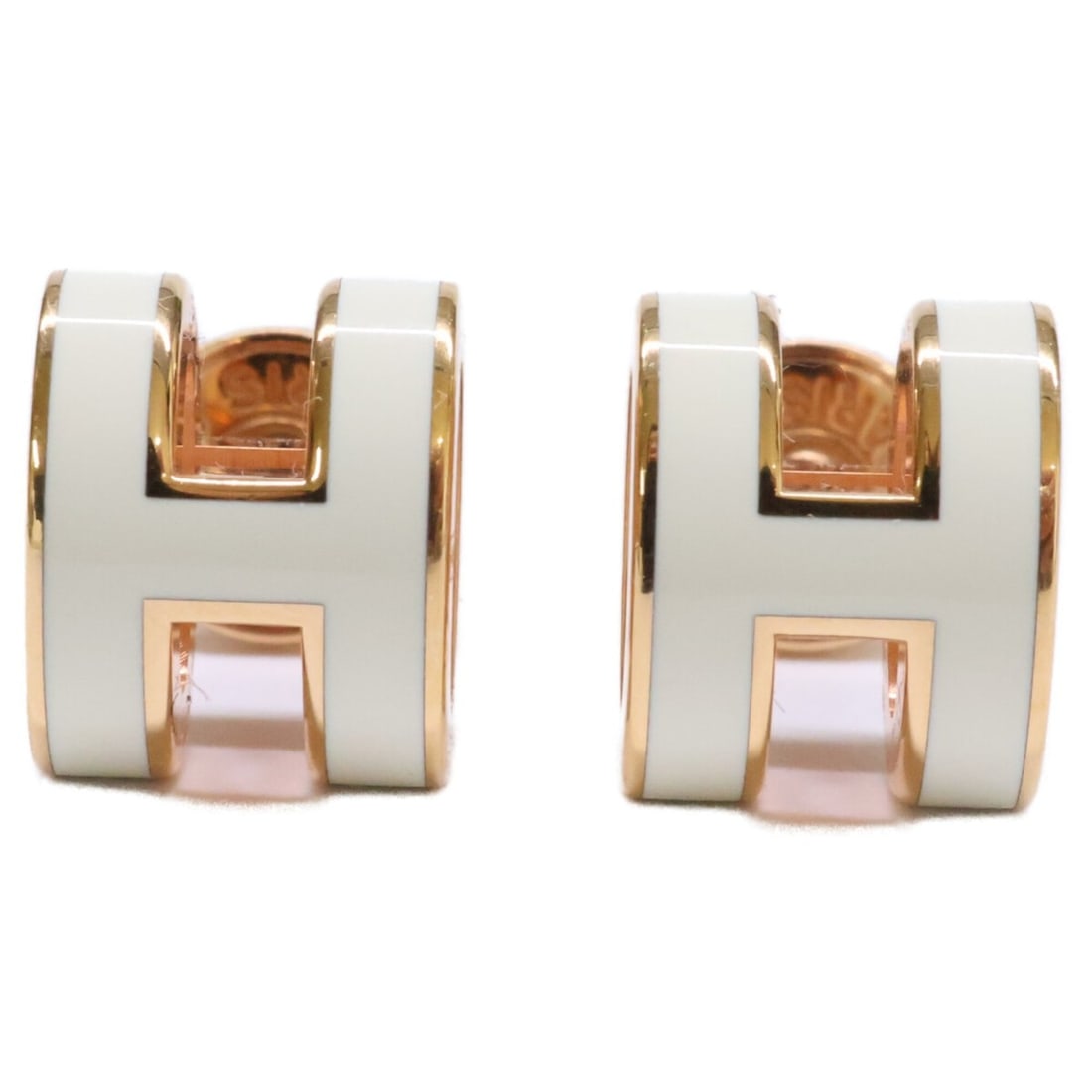 HERMES Mini Pop H Earrings, White, Golden Rose, Women's (1 of 15)
