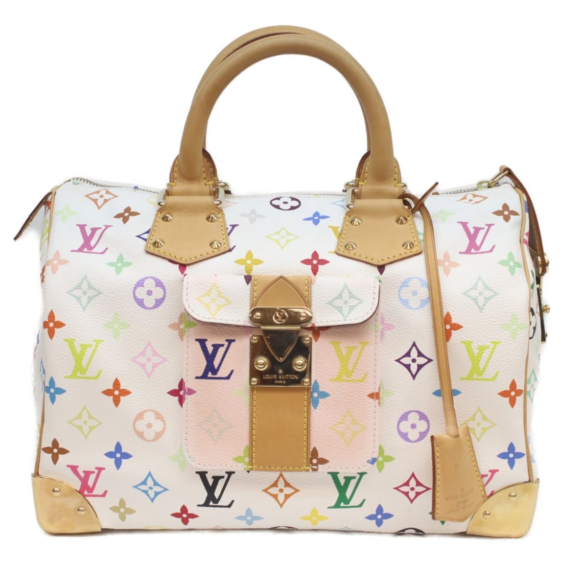 LOUIS VUITTON Louis Vuitton 2003 M92643 Monogram Multicolor Blanc Speedy 30 Boston Bag (White) (1 of 12)