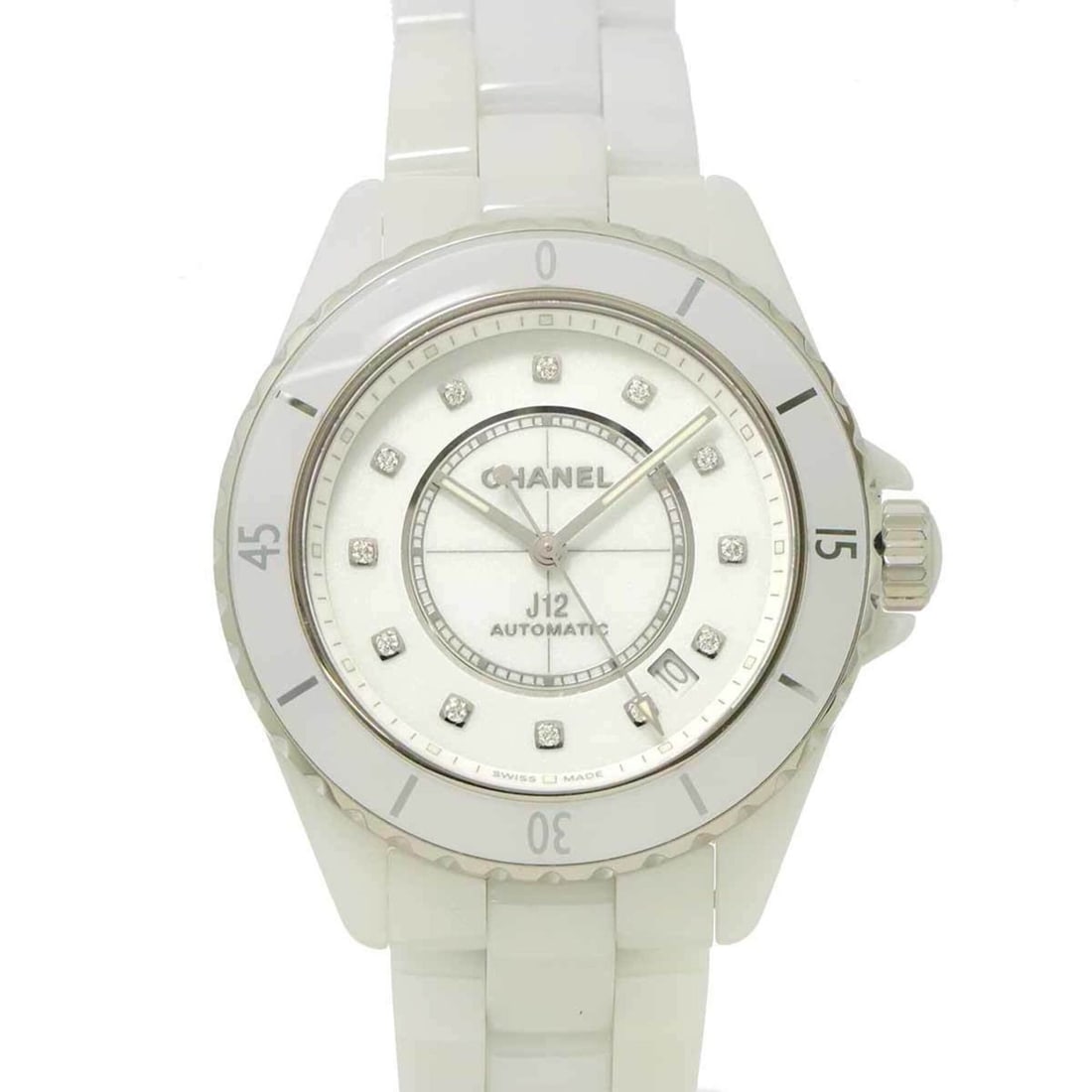 Chanel J12 38mm H5705 Men's Watch, Date Display, White Ceramic, Automatic Movement: --- Catalog ---Category: SizeWrist Size: 14.5cm / 5.7''Case Diameter: 39mm / 1.54''Category: DesignType: WristwatchGender: MenColor (Dial): WhiteMaterial (Band): Ceramic, Stainless steelMaterial (Case