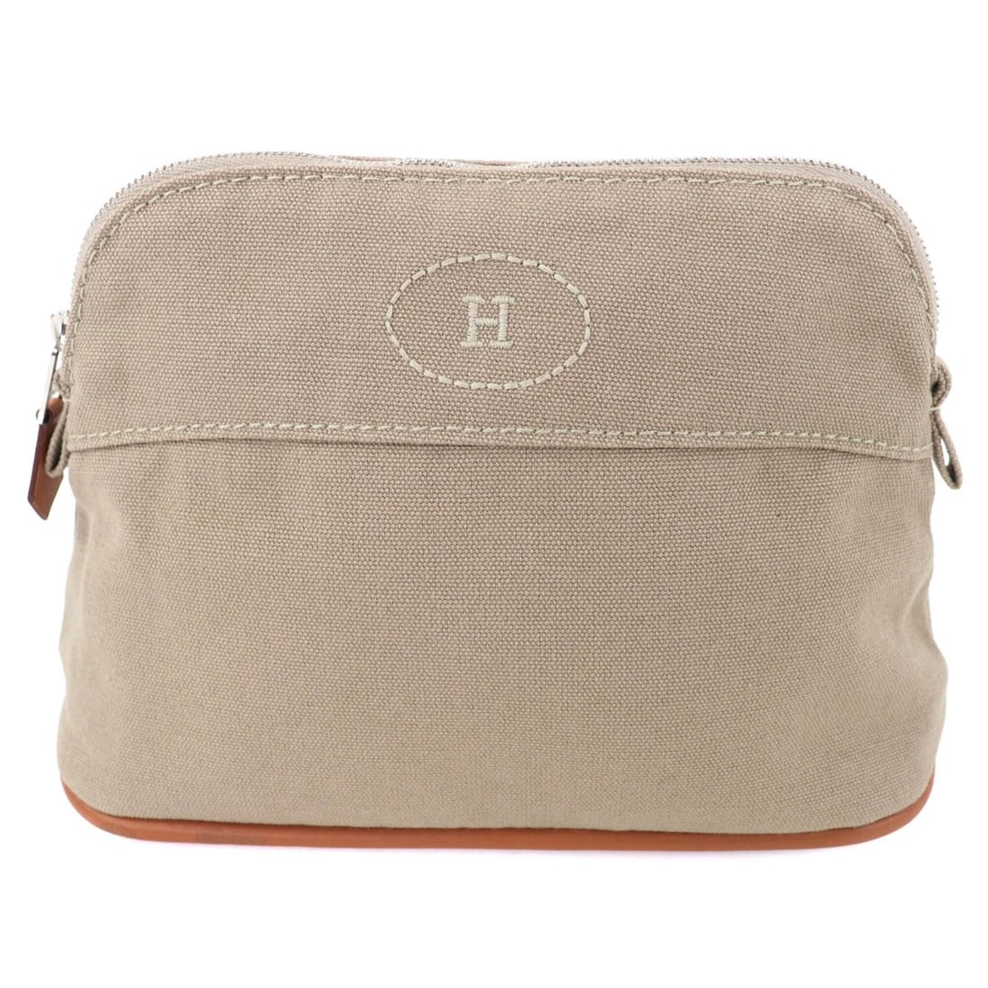 HERMES Bolide PM Pouch, 100% Cotton, H Logo Embroidery, Leather Accents, Cosmetic Beige, Made in (1 of 11)