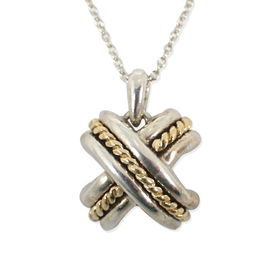 TIFFANY & Co. 925 750 Signature Pendant Necklace: --- Catalog ---Category: SizePendant Size: 13.5mm x 14mm / 0.53'' x 0.55''Neck Circumference: 46.5 cm / 18.3''Category: DesignGender: WomenMaterial: Sterling silver 925, Yellow gold (18K)Necklace