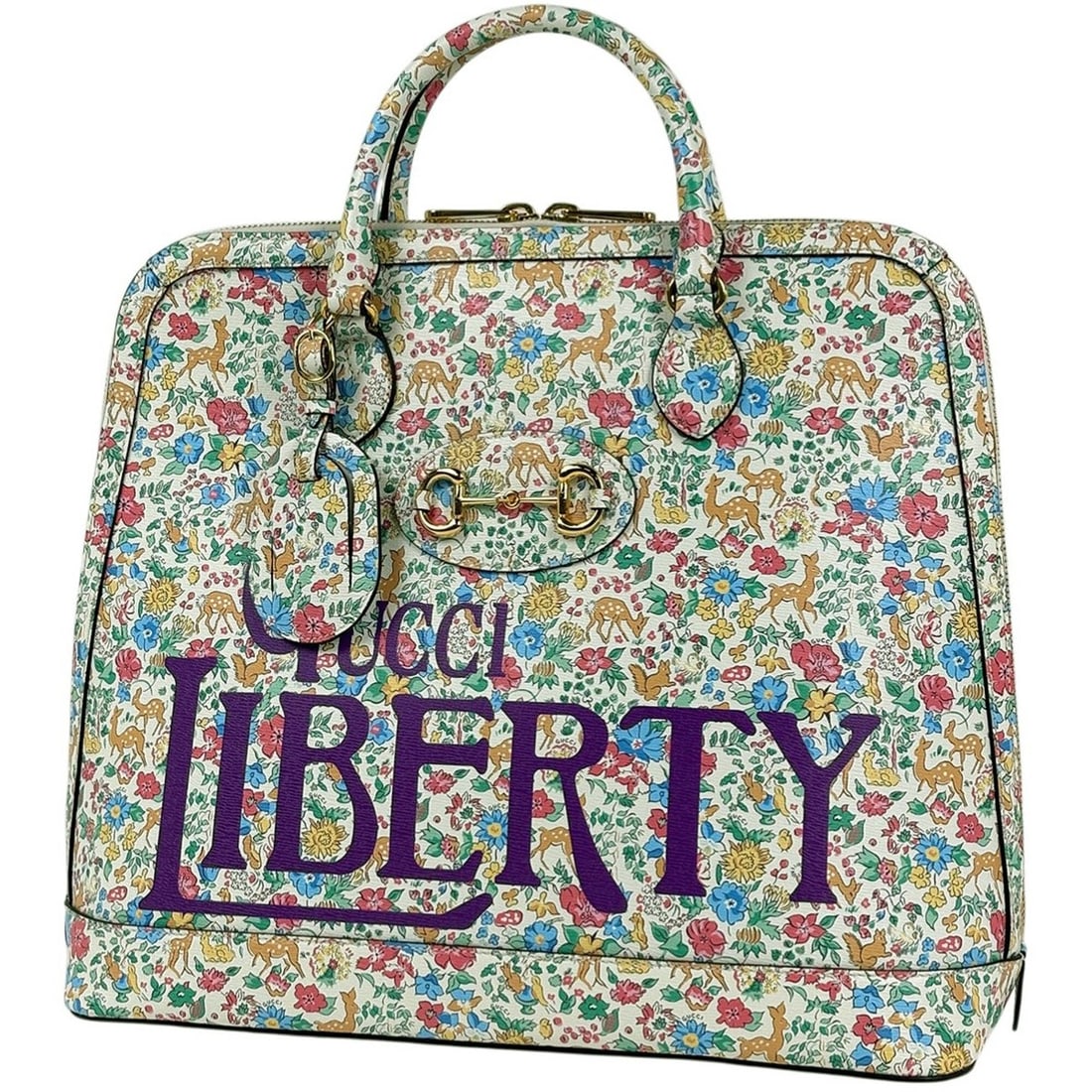 Gucci Horsebit 1955 Duffle Handbag, Liberty Flower Animal Print 2-Way Shoulder Bag, Leather, Ivory,: --- Catalog ---Category: SizeSize (HxWxD): 34cm x 38cm x 13.5cm / 13.38'' x 14.96'' x 5.31''Category: DesignType: Handbag, Shoulder bagColor: Ivory, Multi-color, PurpleGender: WomenMaterial: Leather C