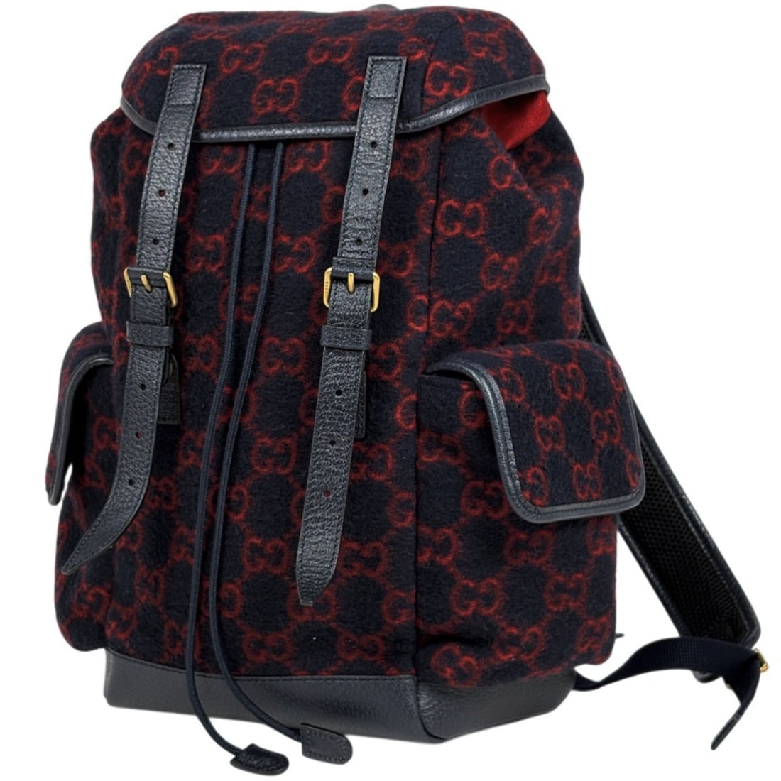Gucci GG pattern backpack, day bag, rucksack, fabric, navy, red, 598184, women's.: --- Catalog ---Category: SizeSize (HxWxD): 37cm x 27cm x 12cm / 14.56'' x 10.62'' x 4.72''Category: DesignType: BackpackColor: Navy, Red colorGender: WomenMaterial: Fabric , Leather Category: GeneralM