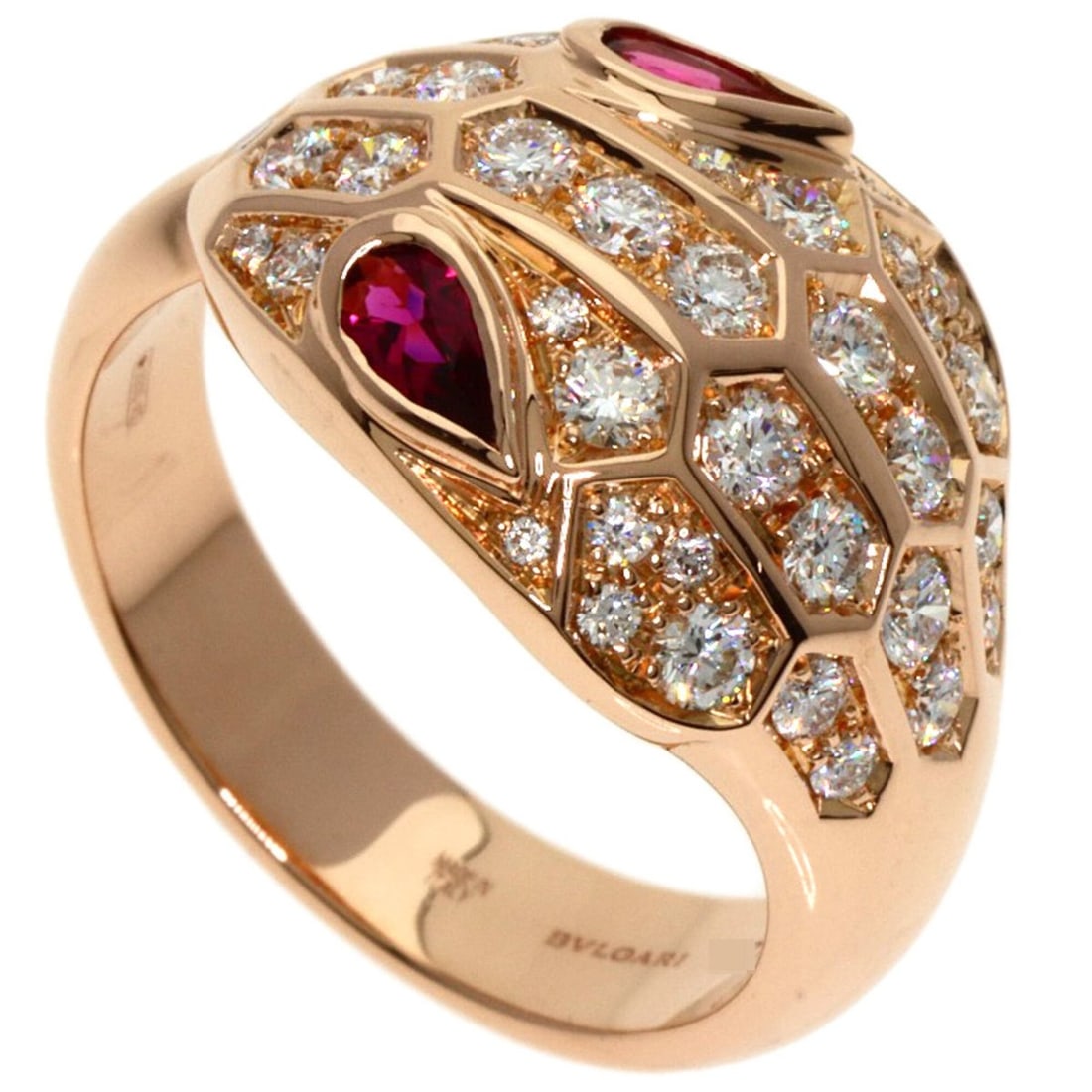 BVLGARI Serpenti Pink Tourmaline Diamond Ring 18K Gold Women's (1 of 10)