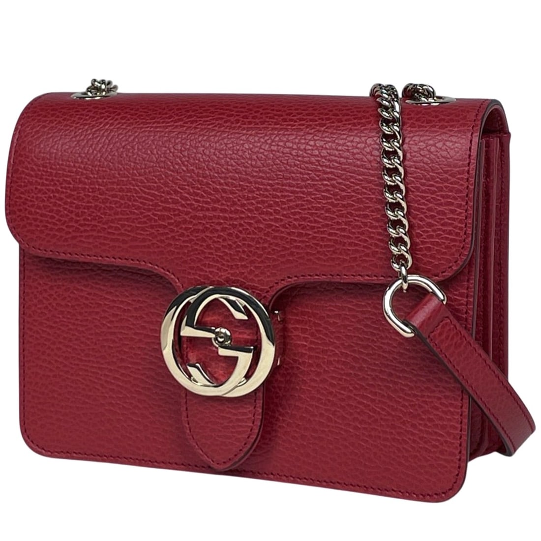 Gucci Interlocking G Chain Shoulder Bag, Crossbody Leather, Red, 510304, Women's (1 of 10)