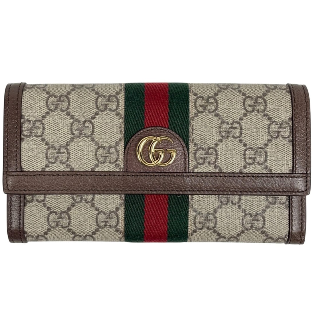 Gucci GG pattern bi-fold long wallet, Sherry Line Web canvas, beige/brown, 523153, women's. (1 of 10)