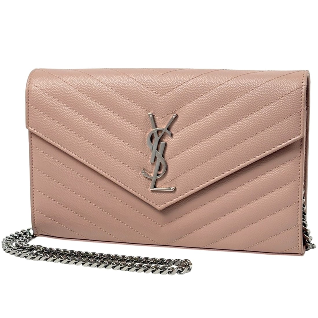 Saint Laurent logo chain wallet shoulder bag clutch leather pink women's (1 of 10)