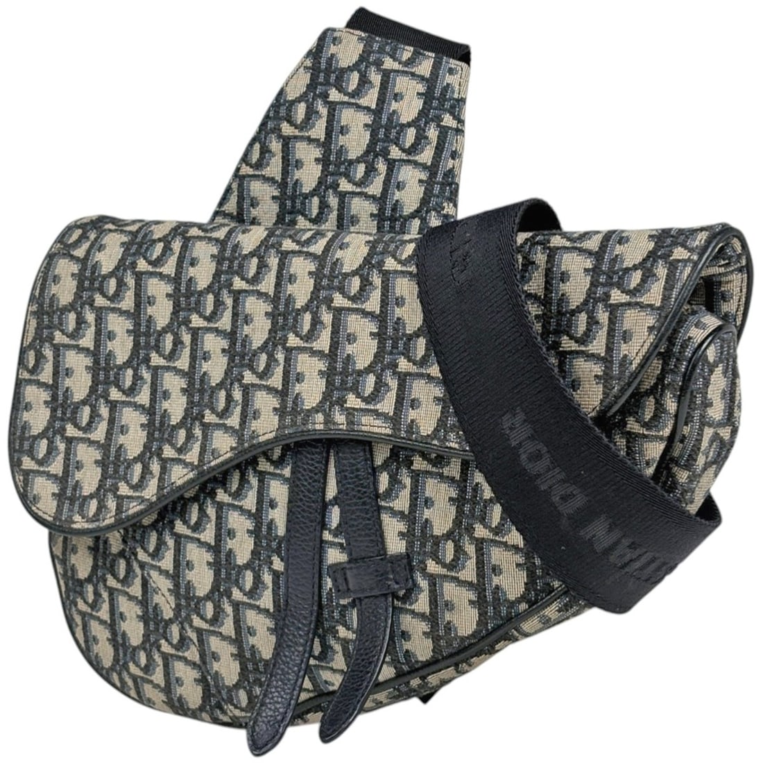 Christian Dior Trotter Pattern Saddle Bag Waist Body Canvas Black Beige Women's (1 of 20)
