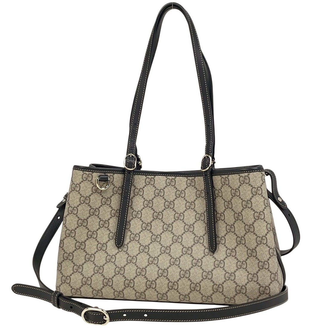 Gucci GG Pattern Handbag 2-Way Shoulder Bag Supreme Coated Canvas Beige Black 815214 Women's (1 of 12)