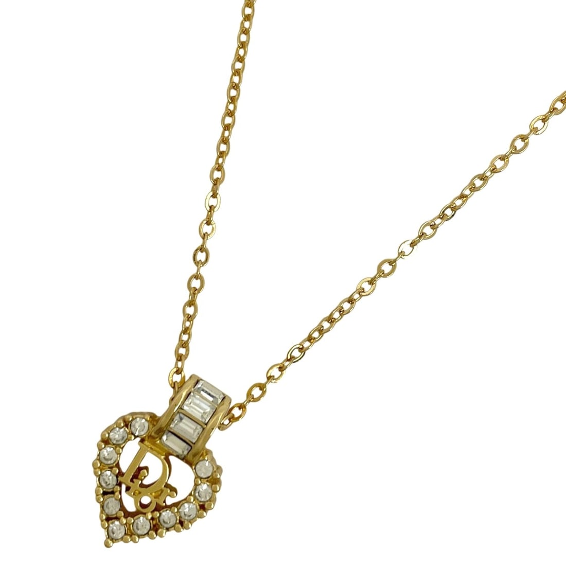 Christian Dior Logo Rhinestone Necklace, Heart GP Gold, Women's (1 of 6)