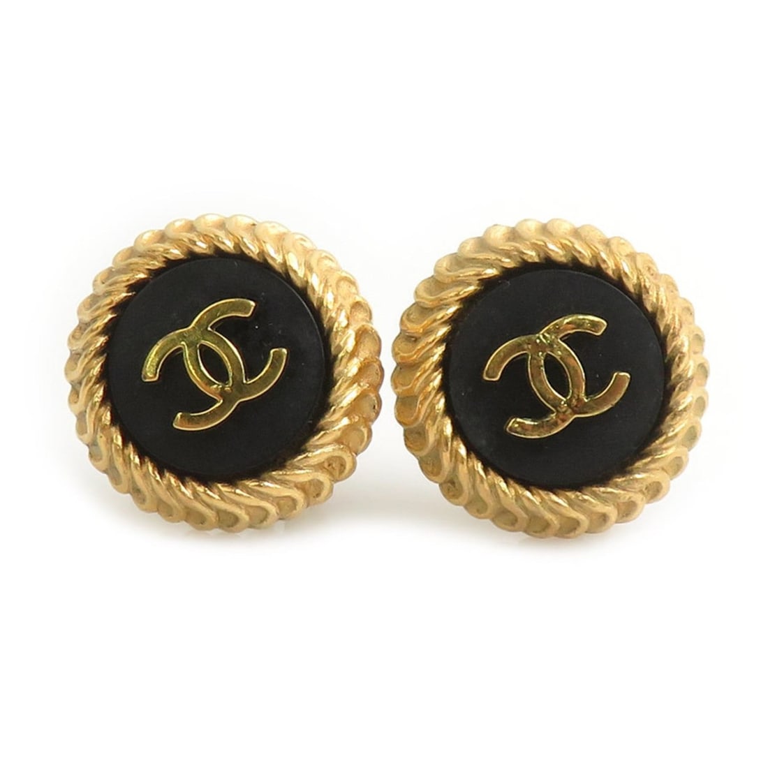 Chanel earrings, metal, gold x black, women's, free shipping, 56601a (1 of 17)