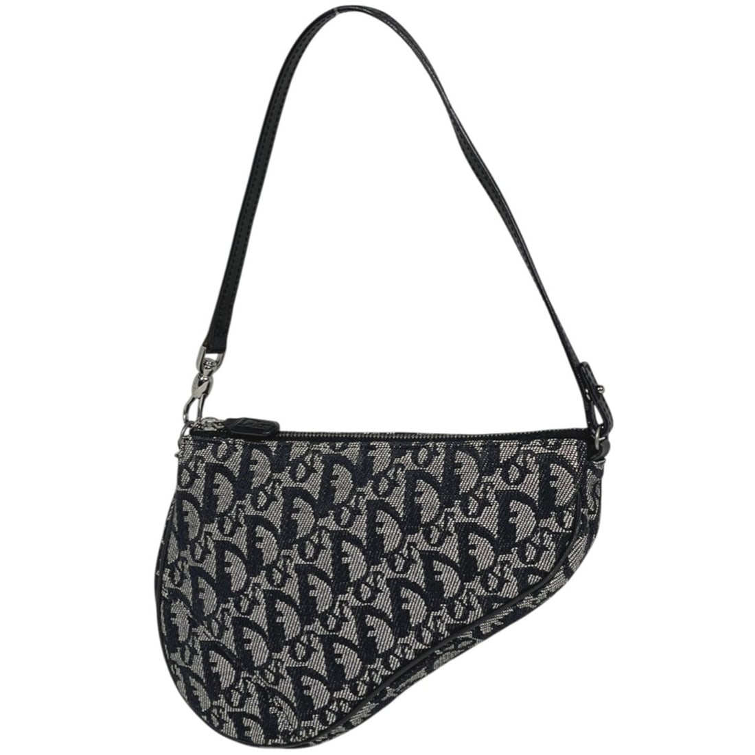 Christian Dior Trotter Pattern Saddle Bag Handbag One-Shoulder Shoulder Canvas Black Women's (1 of 14)