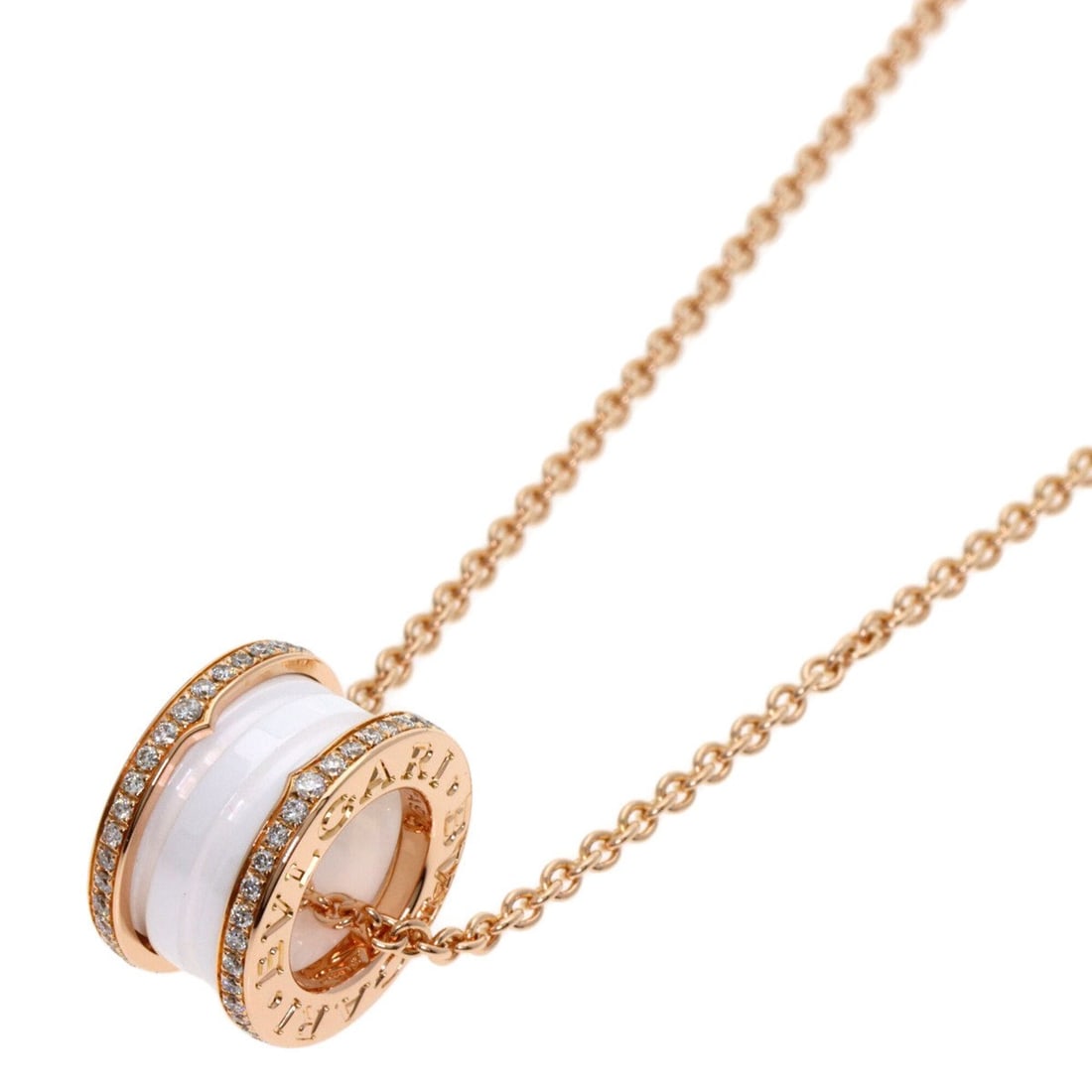 BVLGARI B-zero1 White Ceramic Diamond Necklace 18K Pink Gold Women's (1 of 8)
