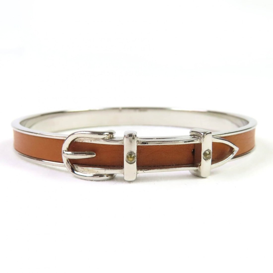 HERMES Ceinture Silver Hardware Belt Motif Bangle Bracelet Brown Made in France with Box Women's (1 of 14)