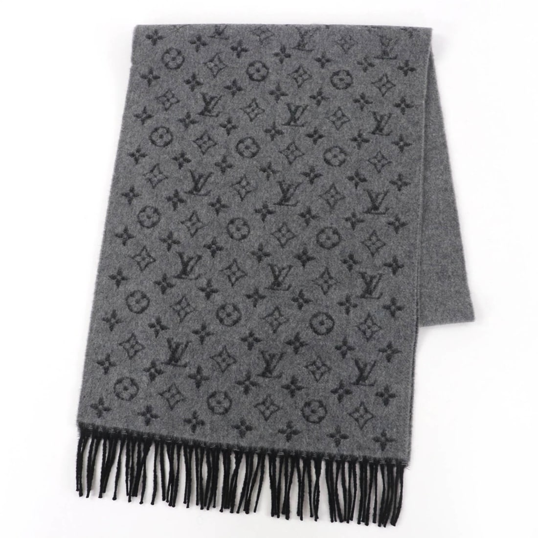 LOUIS VUITTON (Louis Vuitton) 2022 Model M75900 Monogram Gradient Cashmere Wool Scarf, Gray/Black, (1 of 15)