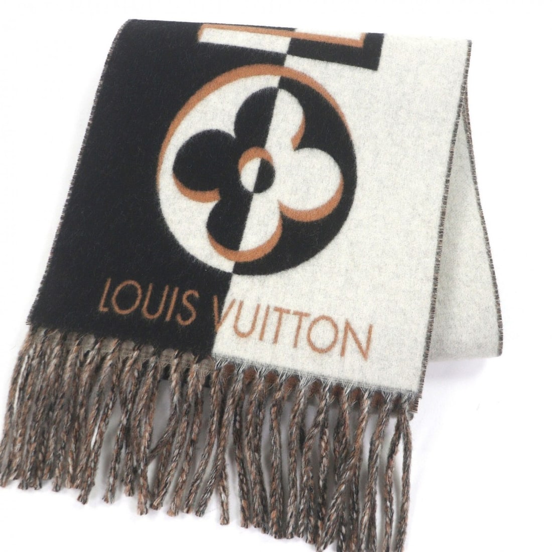 LOUIS VUITTON (Louis Vuitton) 2024 model M90806 Duo Infinity Wool Cashmere Fringe Scarf, Noir (1 of 16)